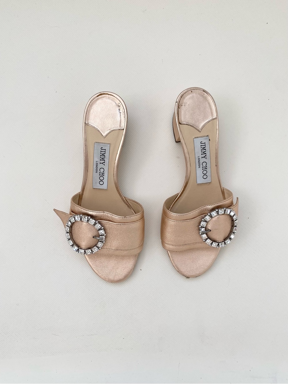 Jimmy Choo Granger Metallic Rose Gold Leather Sandals